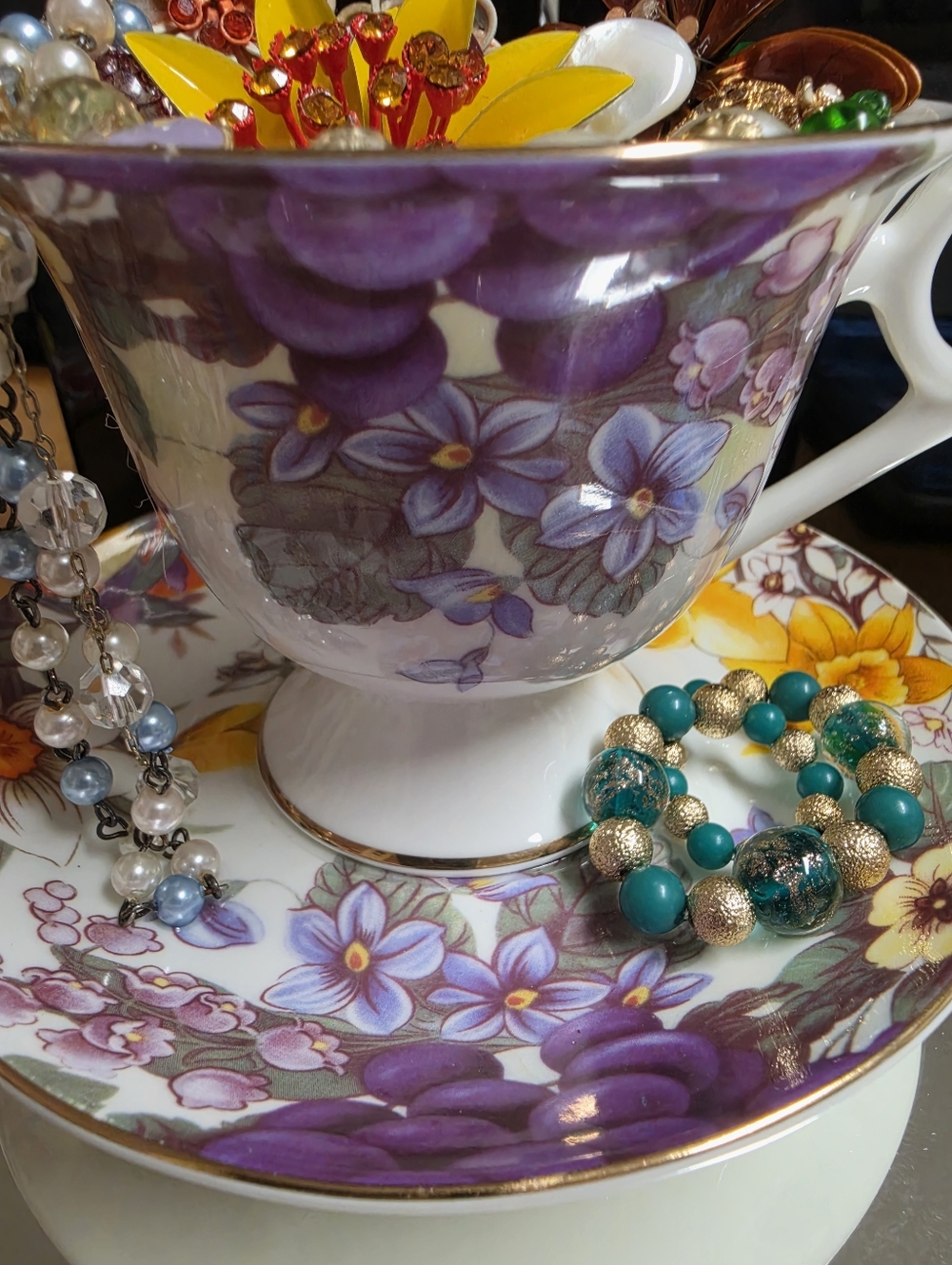 Hand Crafted Upcycled Jewelry Teacup Decor - Picture 5 of 9